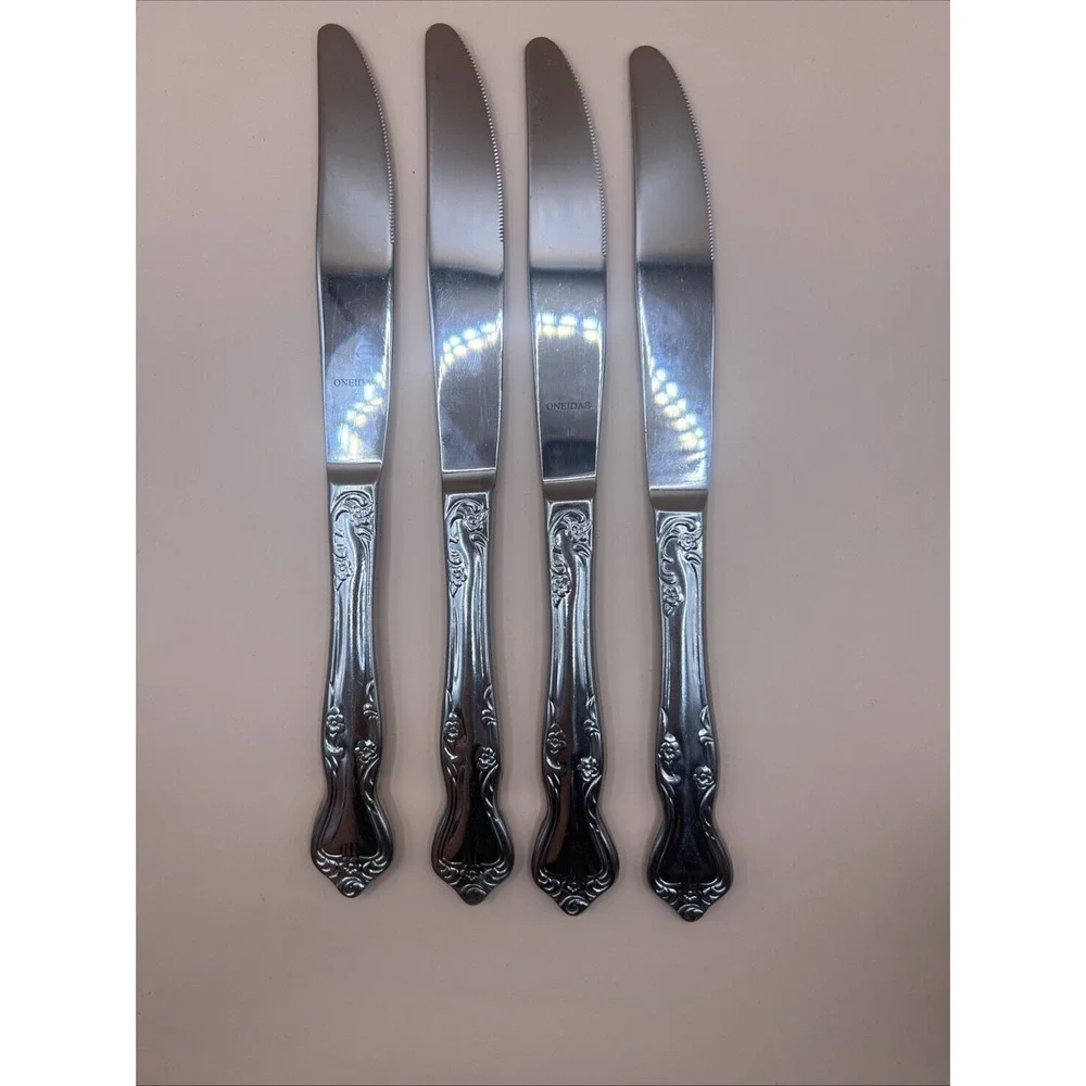 Oneida AZALEA Stainless‎ Floral Glossy Dinner Knives Solid Handle 9.25